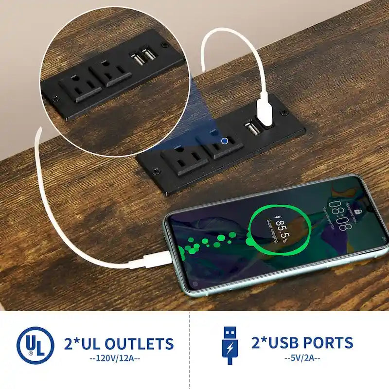 Moasis 3 Drawers Mobile LED Light Filing Cabinet with Charging Station Fit for A4/Letter Size