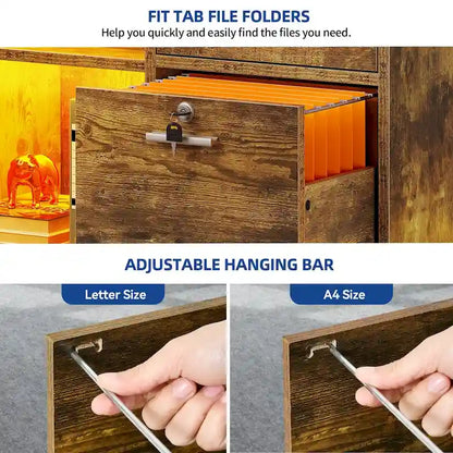 Moasis 3 Drawers Mobile LED Light Filing Cabinet with Charging Station Fit for A4/Letter Size