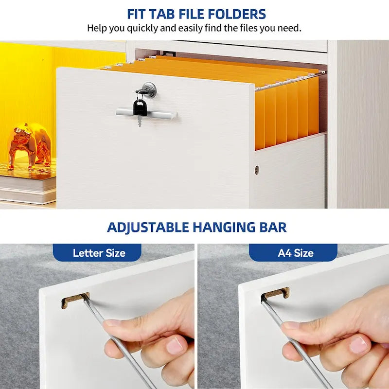 Moasis 3 Drawers Mobile LED Light Filing Cabinet with Charging Station Fit for A4/Letter Size