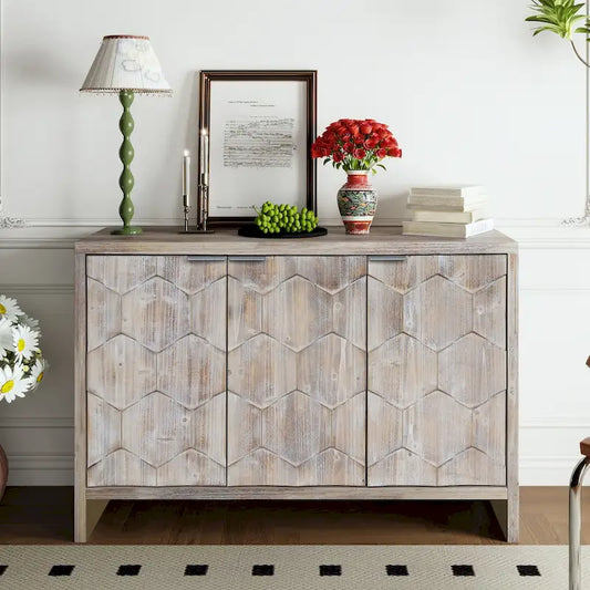 Farmhouse Style Wooden Sideboard Buffet Server Cabinet with Doors