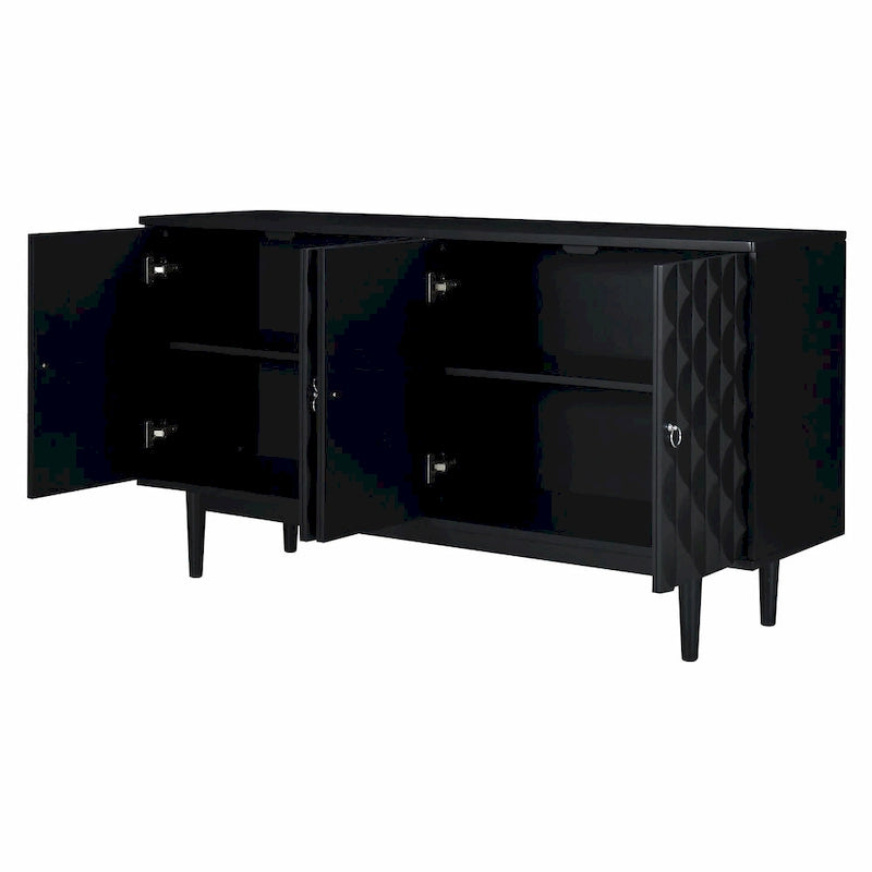 Modern 4-Door Sideboard with Convex Pattern Doors and Silver Handles