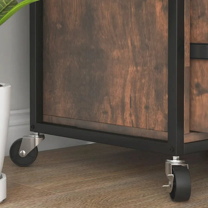 2 Drawer Mobile File Cabinet with Lock & Hanging Bar, Rustic Brown
