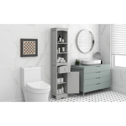 Tall Bathroom Cabinet, Freestanding Storage Cabinet with Drawer, MDF Board, Adjustable Shelf