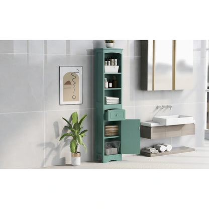 Tall Bathroom Cabinet, Freestanding Storage Cabinet with Drawer, MDF Board, Adjustable Shelf