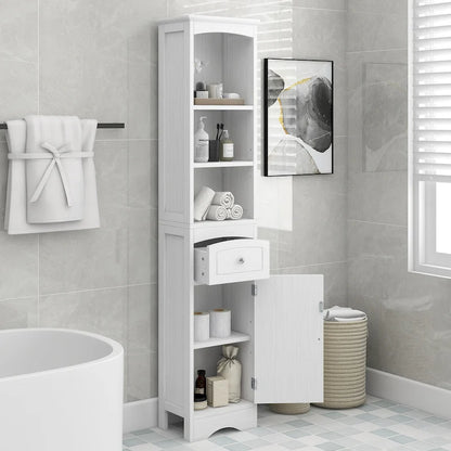 Tall Bathroom Cabinet, Freestanding Storage Cabinet with Drawer, MDF Board, Adjustable Shelf