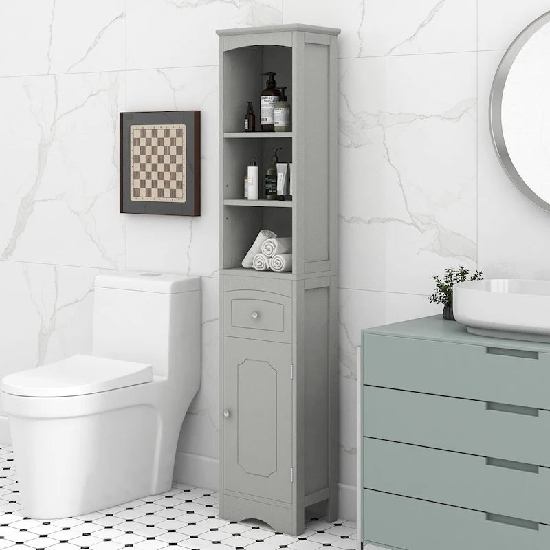 Tall Bathroom Cabinet, Freestanding Storage Cabinet with Drawer, MDF Board, Adjustable Shelf
