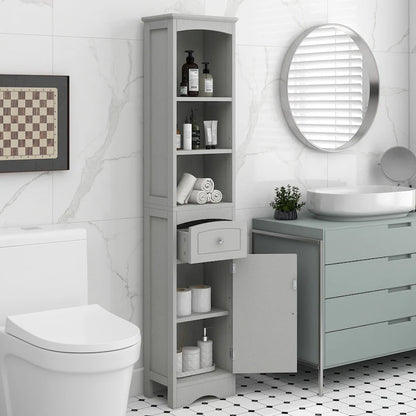 Tall Bathroom Cabinet, Freestanding Storage Cabinet with Drawer, MDF Board, Adjustable Shelf