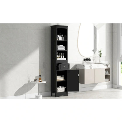 Tall Bathroom Cabinet, Freestanding Storage Cabinet with Drawer, MDF Board, Adjustable Shelf