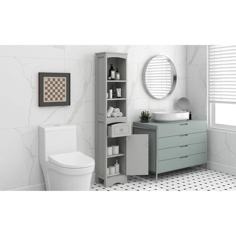 Tall Bathroom Cabinet, Freestanding Storage Cabinet with Drawer, MDF Board, Adjustable Shelf