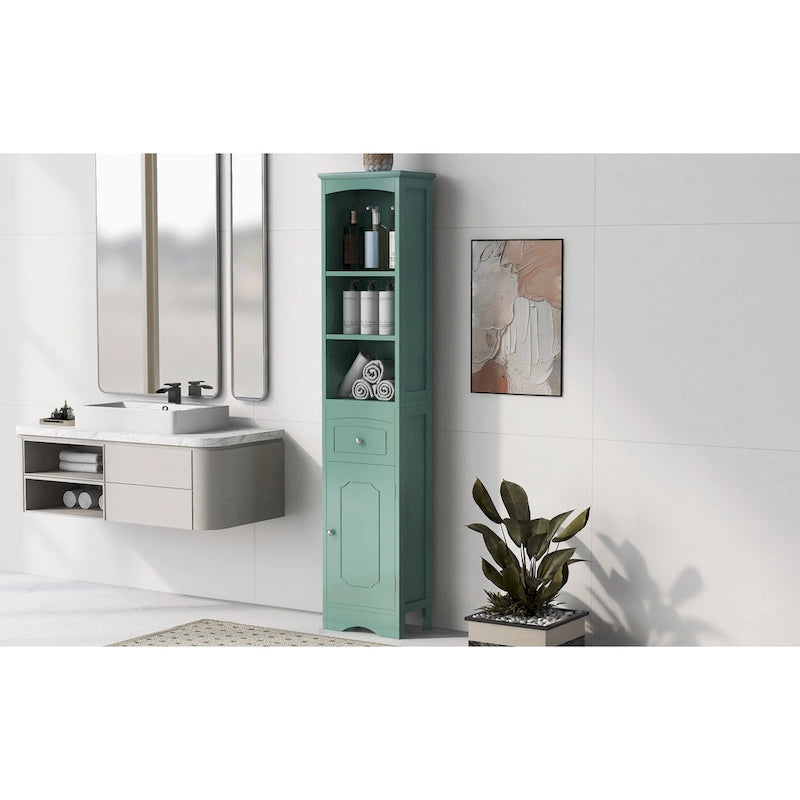 Tall Bathroom Cabinet, Freestanding Storage Cabinet with Drawer, MDF Board, Adjustable Shelf