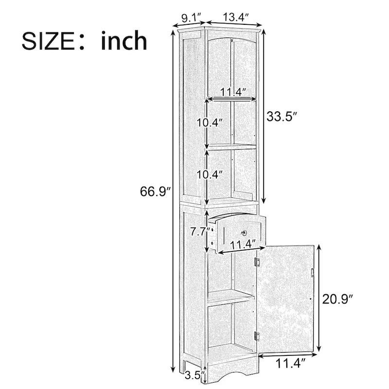 Tall Bathroom Cabinet, Freestanding Storage Cabinet with Drawer, MDF Board, Adjustable Shelf