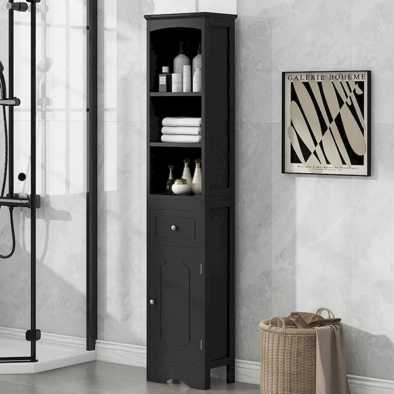 Tall Bathroom Cabinet, Freestanding Storage Cabinet with Drawer, MDF Board, Adjustable Shelf