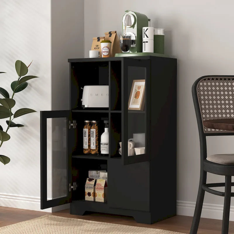 Wooden Floor Cabinet with 2 Glass Doors