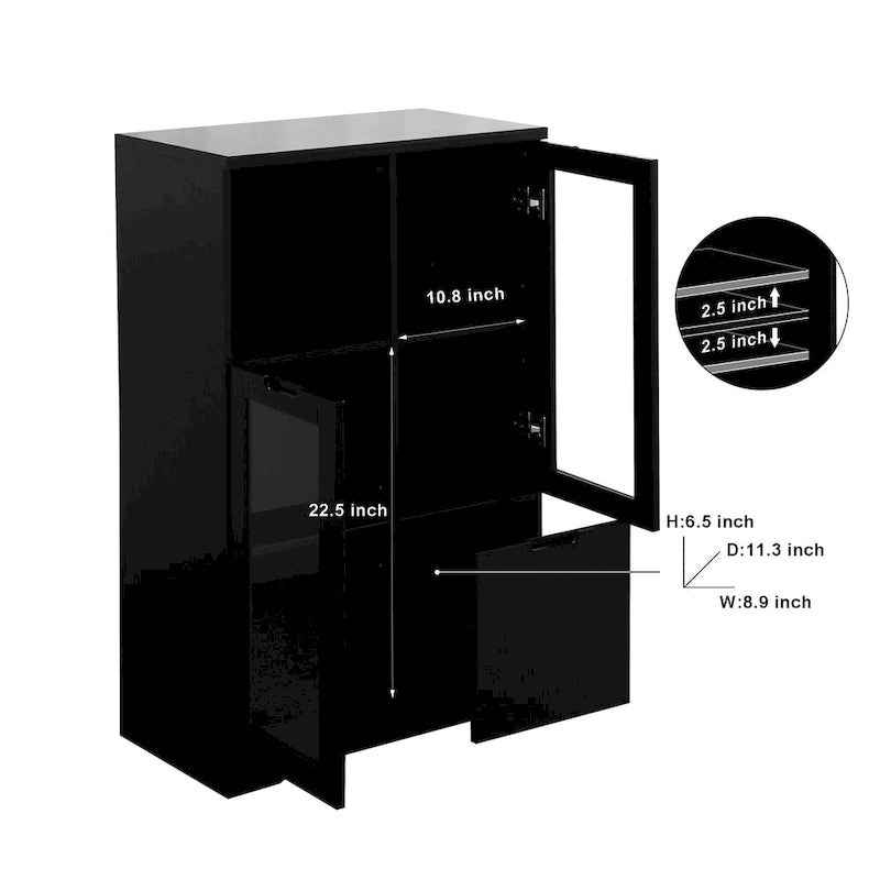 Wooden Floor Cabinet with 2 Glass Doors