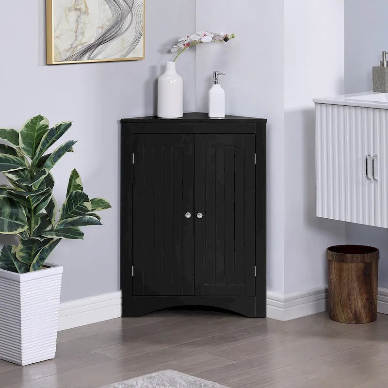 Bathroom Floor Corner Cabinet with Doors and Shelves