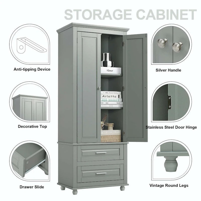 Tall Storage Cabinet with Two Drawers