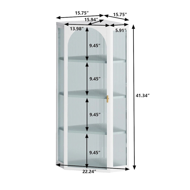 Roomfitters Glass Door Wall-Mounted Corner Cabinet with Four-Tier Storage - Ideal for Bedroom, Living Room, Bathroom, Kitchen