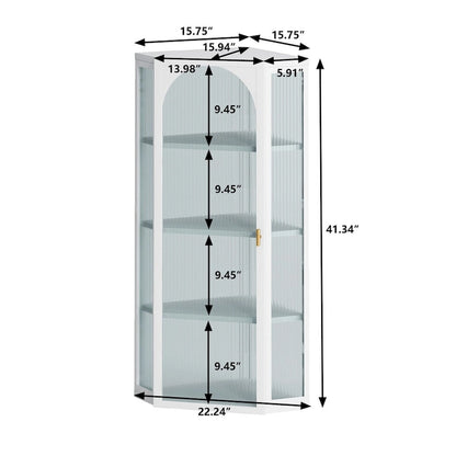 Roomfitters Glass Door Wall-Mounted Corner Cabinet with Four-Tier Storage - Ideal for Bedroom, Living Room, Bathroom, Kitchen