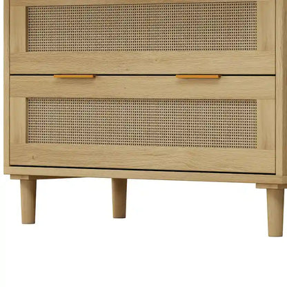 Roomfitters 31.50 Oak Rattan 3-Drawer Storage Cabinet for Bedroom, Living Room, and Hallways